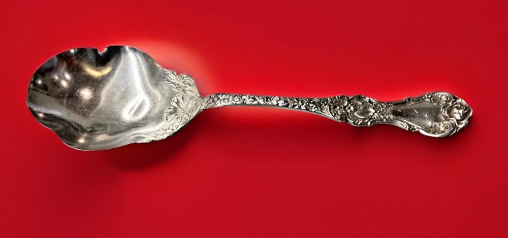 Floral by Wallace Plate Silverplate Large Serving Spoon 9" READ L3